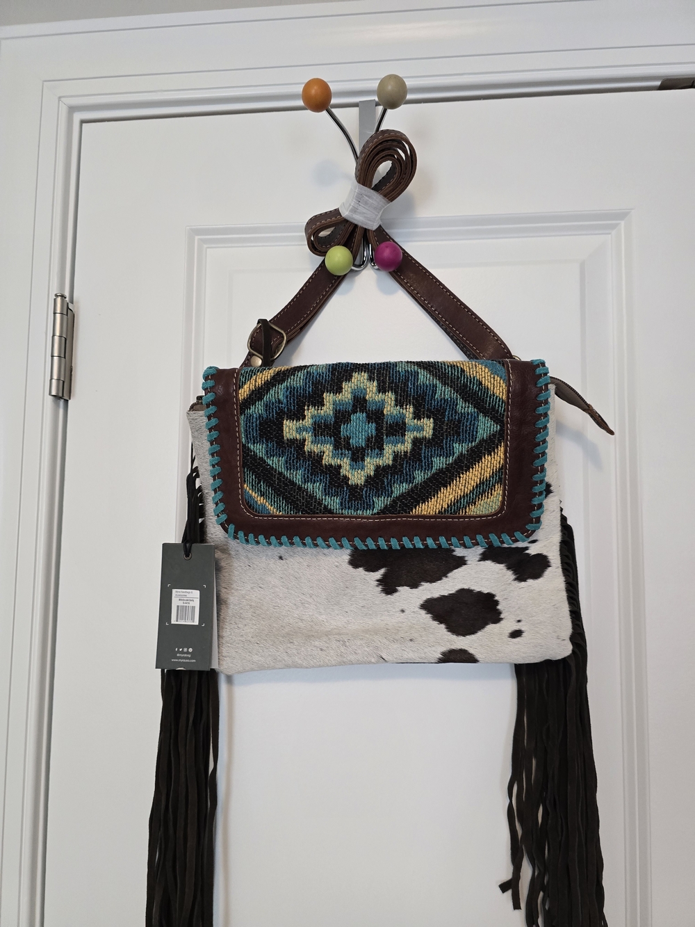 Myra Bag Turquoise, Brown & Cream Aztec Fringe Crossbody